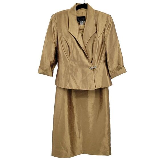 Vintage 80's Formal‎ Maxi Skirt Set 8P Gold Metallic Modest Mother of the Bride - Picture 5 of 16